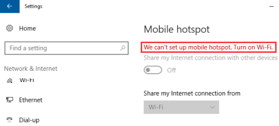 Fix We Can T Set Up Mobile Hotspot Turn On WiFi On Windows 10