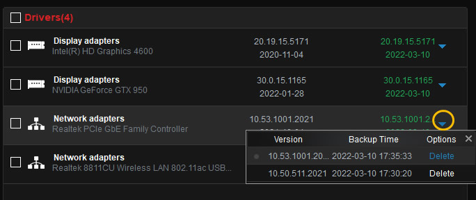 restore driver versions