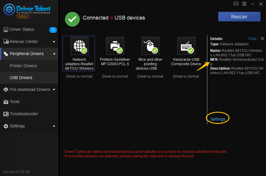 usb driver settings