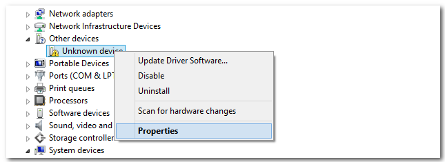 unknown device properties