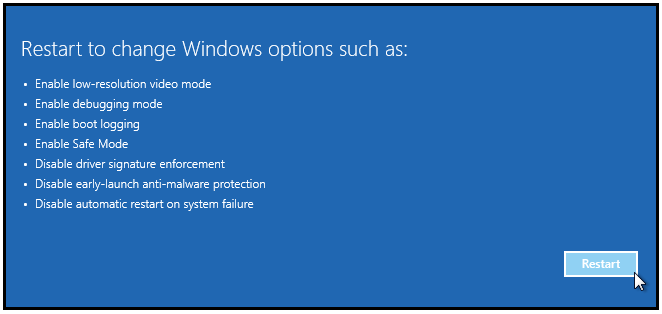 restart to change windows options