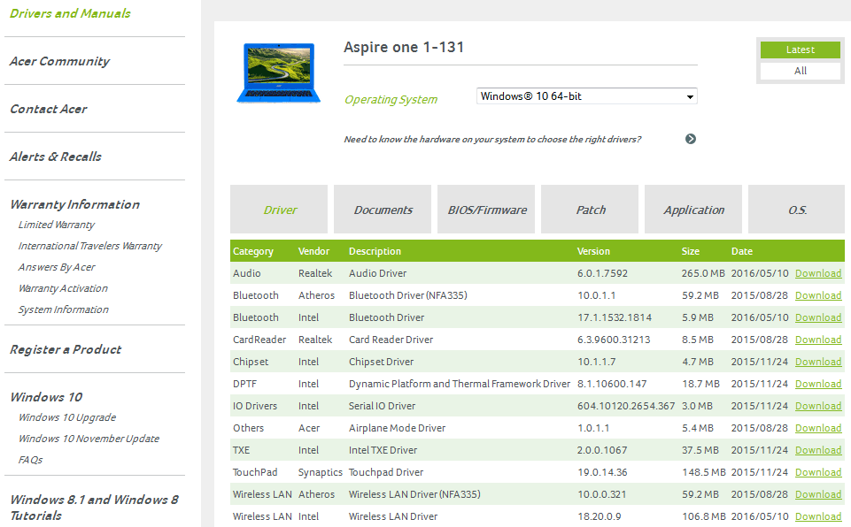 acer drivers for windows 10 aspire