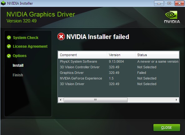 nvidia graphics driver install failing