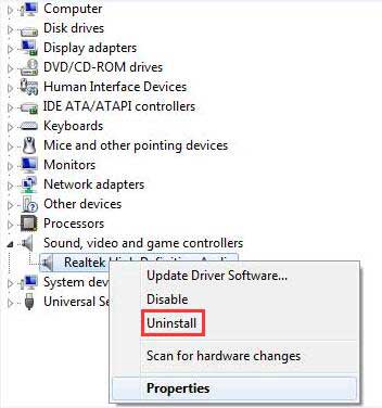 uninstall realtek audio driver