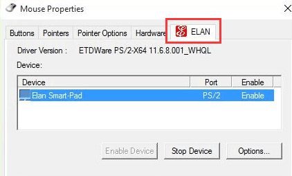 Elan ps/2 port smart-pad windows 7