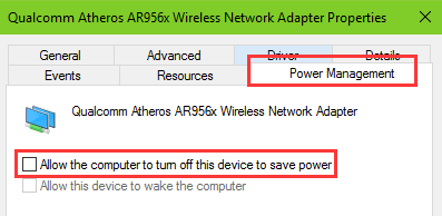 disable power management network adapter windows 10