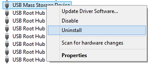 uninstall the usb mass storage driver