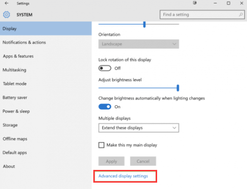 reset display settings windows 10