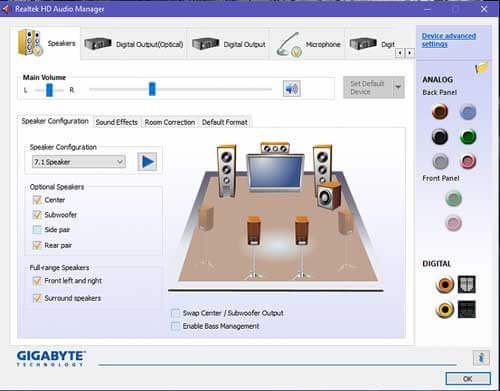 how to reset realtek hd audio manager