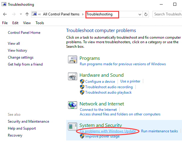 windows 10 trouble shoot update download