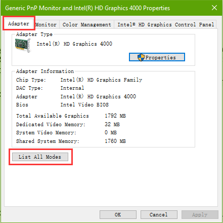 intel hd graphics 4000 driver windoes 10