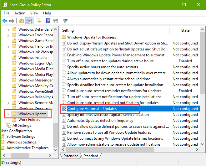 disable windows update in windows 10 gpo