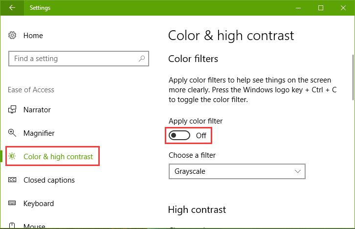 How to enable color filters in the Windows 10 Fall Creators Update