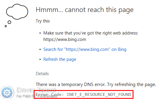 Fix “inet E Resource Not Found” Error In Windows 10 Driver Talent