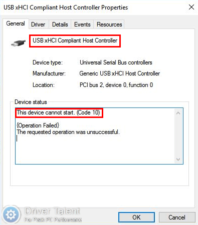 USB xHCI Compliant Host Controller Error 10 | Talent