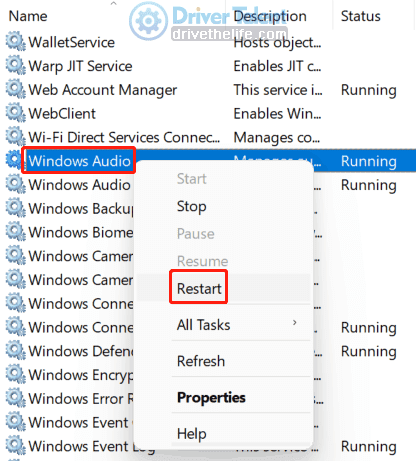 restart Windows Audio