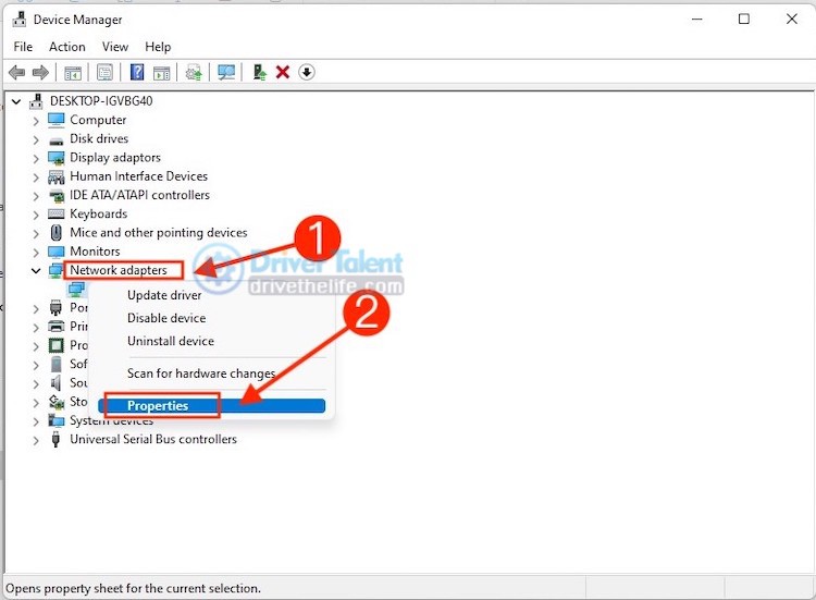 Network adapters Properties