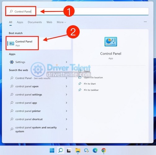 Search Control Panel