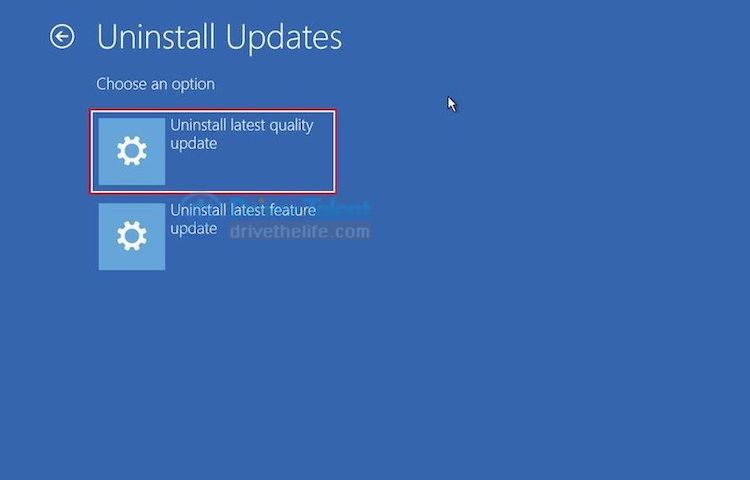 Uninstall latest quality update