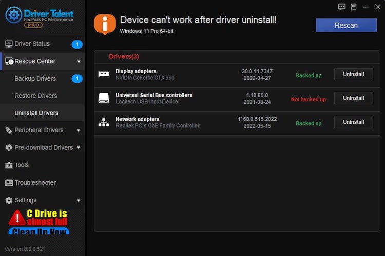 DriverTalent Uninstall Drivers