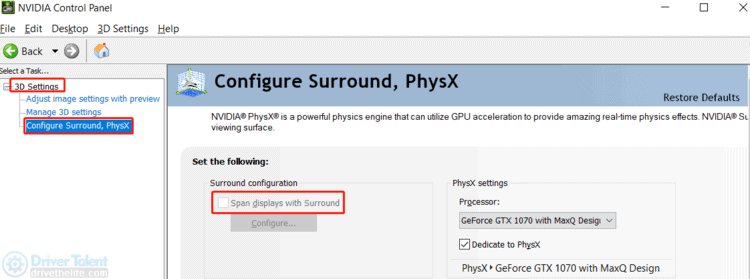 NVIDIA Surround settings