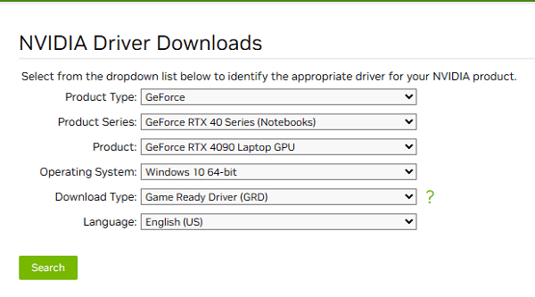 Search-for-NVIDIA-drivers
