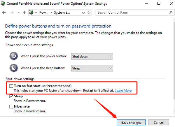 disable-windows-fast-startup disable-windows-fast-startup