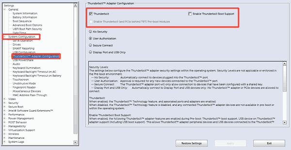 verify-Thunderbolt-settings